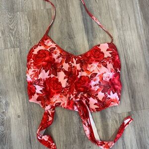 Kortni Jeane Tied-Up Swimsuit Top (Pink/Red Floral)